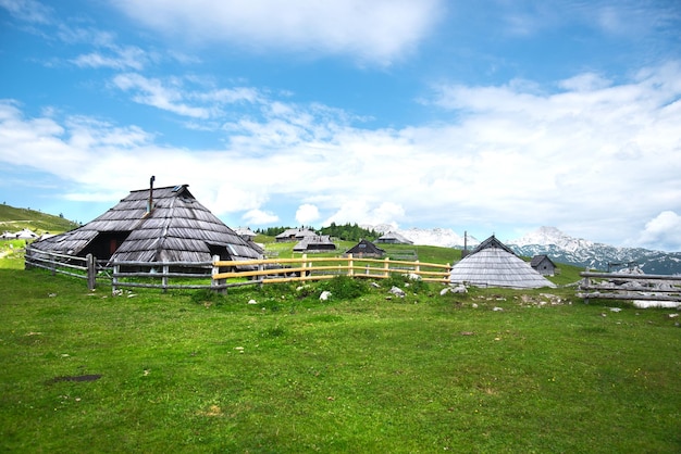 Velika Planina, Slovenia. Beautiful landscape in Slovenia. Famous places for vacation.