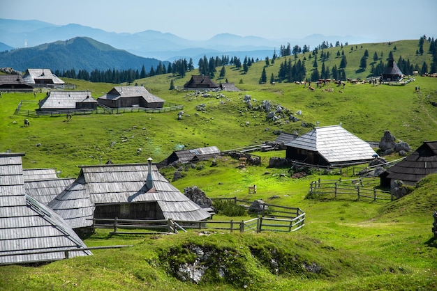 Velika Planina, Slovenië. Prachtig landschap in Slovenië. Bekende plaatsen voor vakantie.