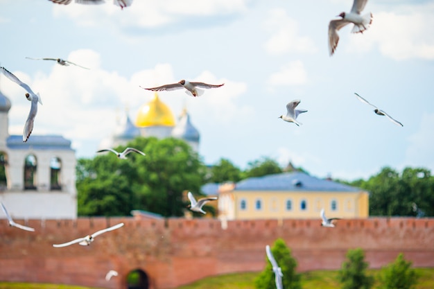 Veliky Novgorod、ロシア。ボルホフ川のノヴゴロドクレムリン