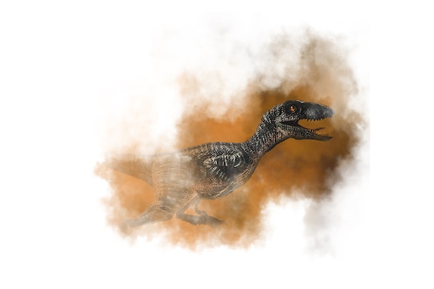 Velociraptor-dinosaurus op rookachtergrond