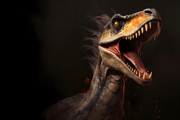 Velociraptor uit het Krijt Dinosaurus met grote tanden geschubde huid en veren