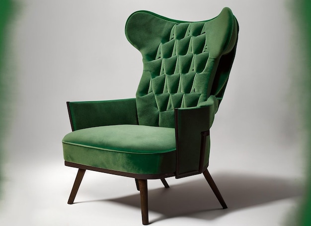 Velvet green chair with white background