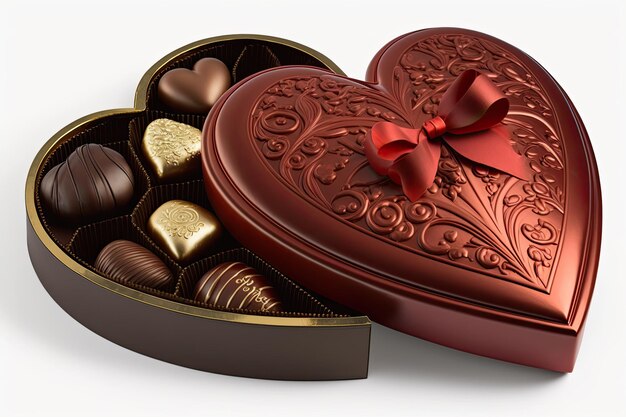 A velvet heart shaped gift box filled with decadent Valentines Day chocolates