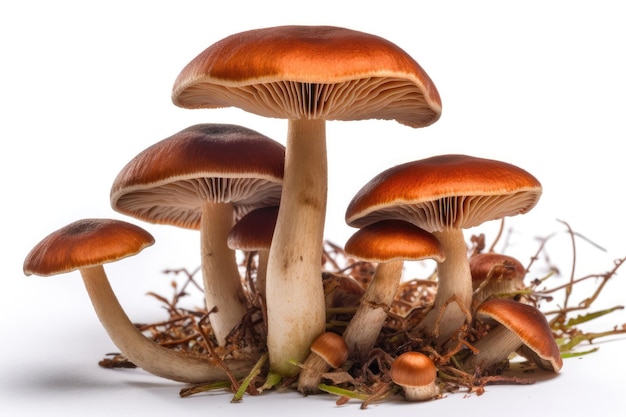 白い背景のベルベット ピオッピーノ キノコ Agrocybe Aegerita 生成 AI