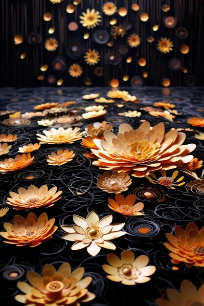 Velvet quilling flower instalation as a digital backdrop AI Generated