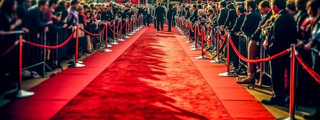 Foto tappeto rosso in velluto per vip in occasione di cerimonie ed eventi festivi che recitano banner con spazio di copia realizzato con generative ai