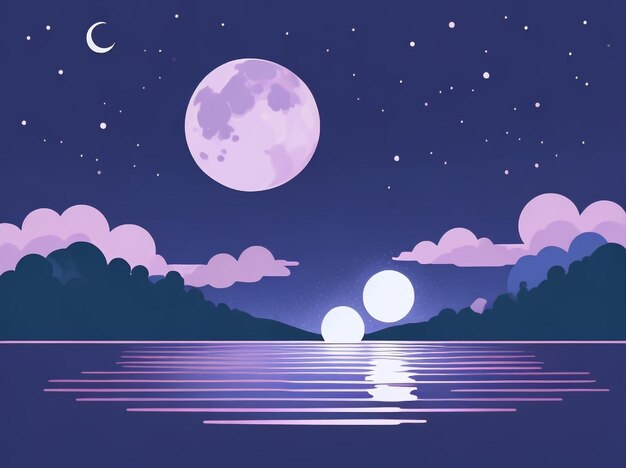 Photo velvet starlight colorful moon over lake vector illustration