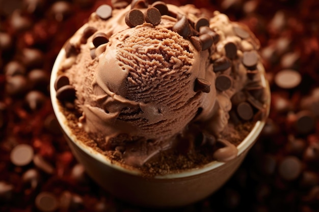 Velvety Chocolate Ice Cream Topped with Crisp Grains for Textural Duality and Intense Flavor Profile