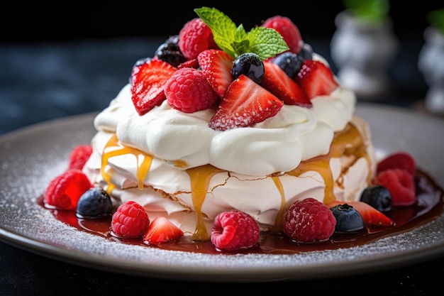 Velvety Pavlova dessert cream Generate Ai