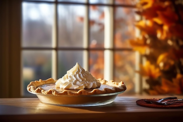 A velvety pumpkin pie with whipped cream