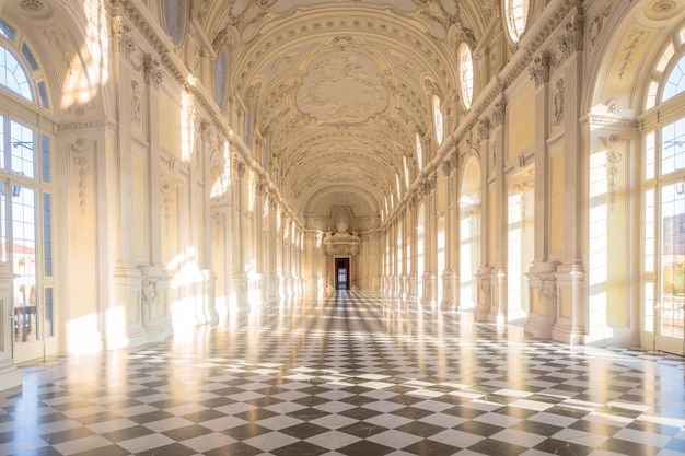 VENARIA REALE ITALY CIRCA SEPTEMBER 2020 luxury marble for this gallery interior The Great Gallery is located in Reggia di Venaria Reale Venaria Royal Palace