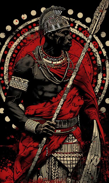 Photo venda tsonga warrior portrait with beadwork and animal skin tshirt tattoo print art design ink