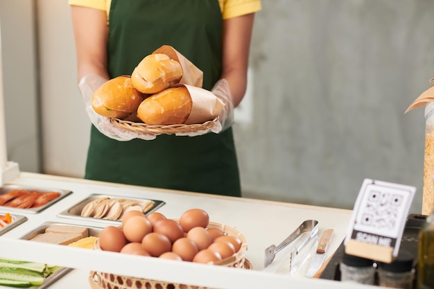 Vendor Holding Tray with Sandwiches