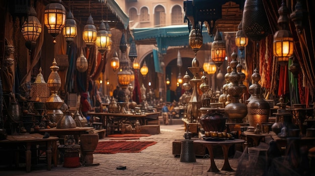 Vendors Selling Carpets and Spices in Moroccan Souk