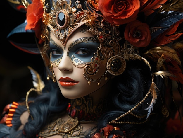 Venetiaans Masker zwart rood goud