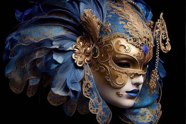 Venetiaanse maskers kunst close-up 3d illustratie low key generatieve AI