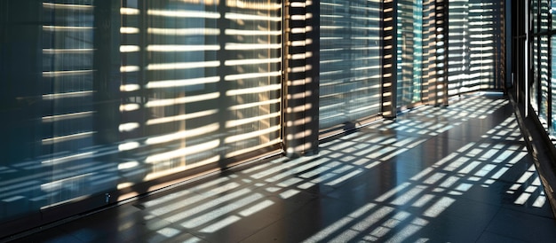 Venetian blind shadows on buildings interior wall