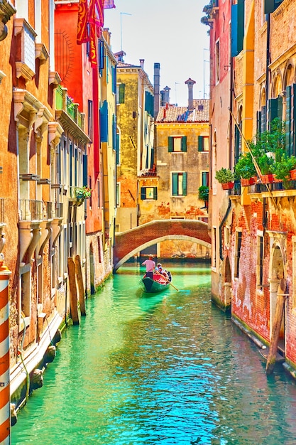 Venetian canal on summer sunny day, Venice, Italy