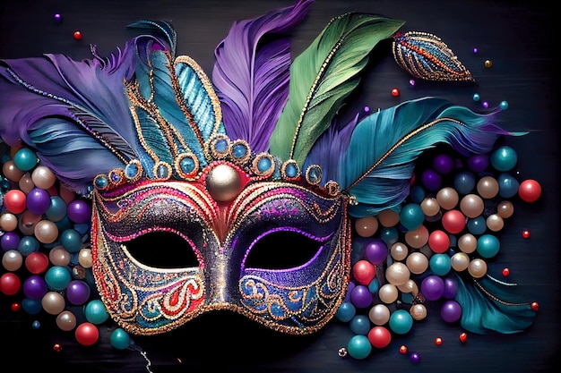 Venetian carnival mask and beads Generative AI Generative AI