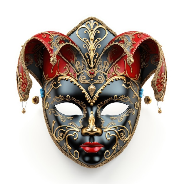 Фото Венецианская карнавальная маска, изолированная на белом фоне, маскарадная маска для карнавала, вид спереди