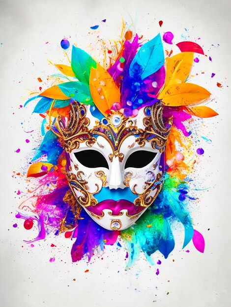 Venetian mask carnival colorful splash art masquerade mardi gras banner copy space on white illustra