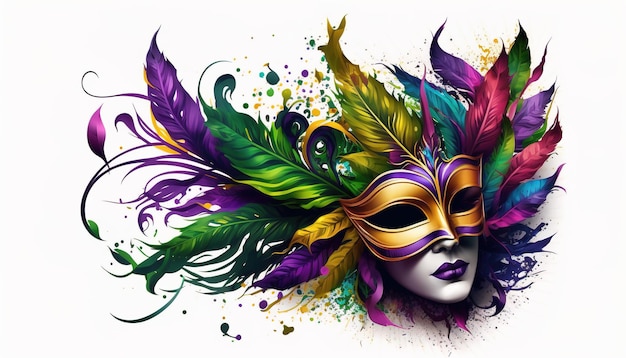 Venetian mask carnival colorful splash art masquerade mardi gras illustration. Generative AI