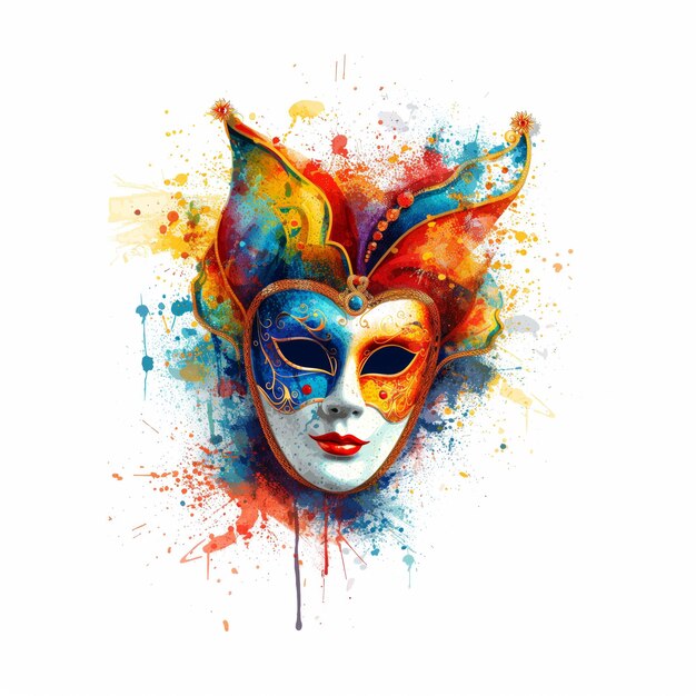 Venetian mask carnival colorful splash art on white