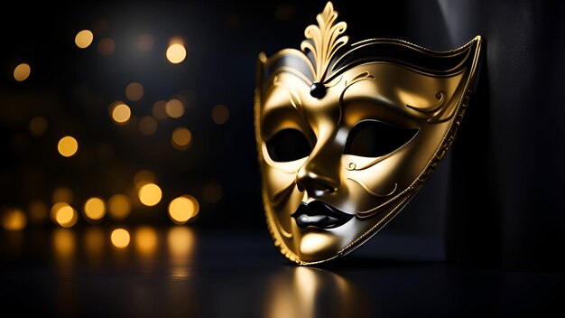 Photo venetian mask on dark background with bokeh lights