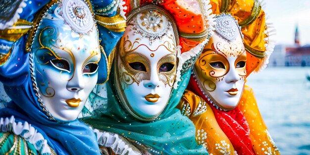 Venetian Mask Reflected in Water at SunsetxA