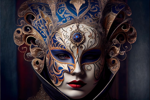 Venetian masks art closeup 3d illustration low key Generative AI