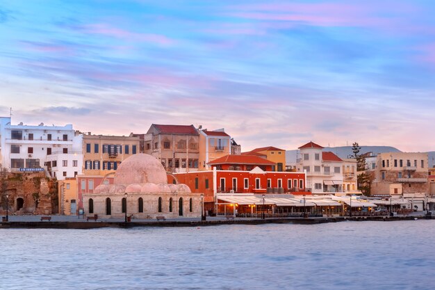 Venetian quay at sunrise, Chania, Crete, Greece