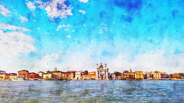 Foto acquerello veneziano bella vista di venezia giudecca xa isola canale della giudecca venezia italia disegno