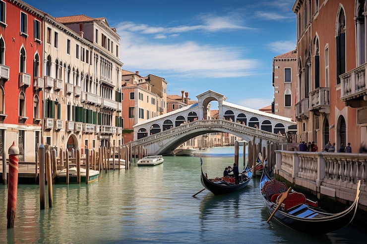 Foto venetië's historische architectuur en iconische gondels