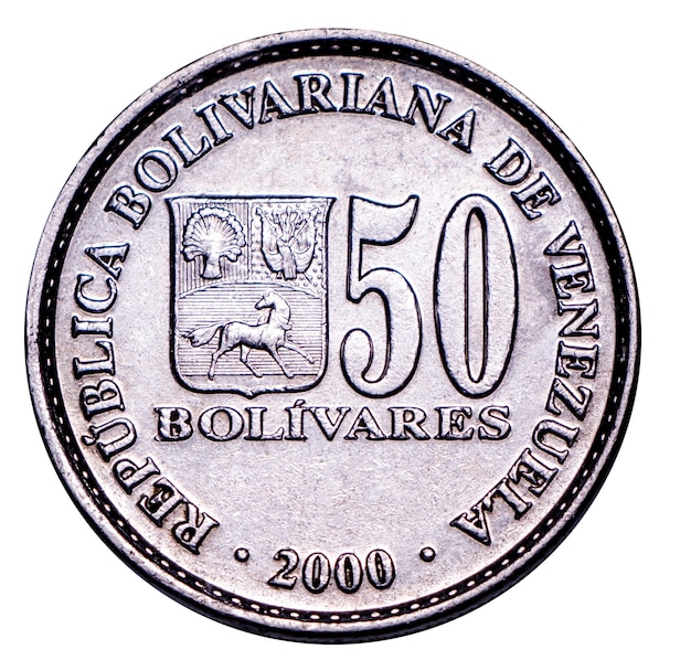 Venezolaanse munt vijfhonderd bolivar 2000 release, zilver. Valuta devaluatie. Concept voor ontwerp. Geïsoleerde achtergrond.