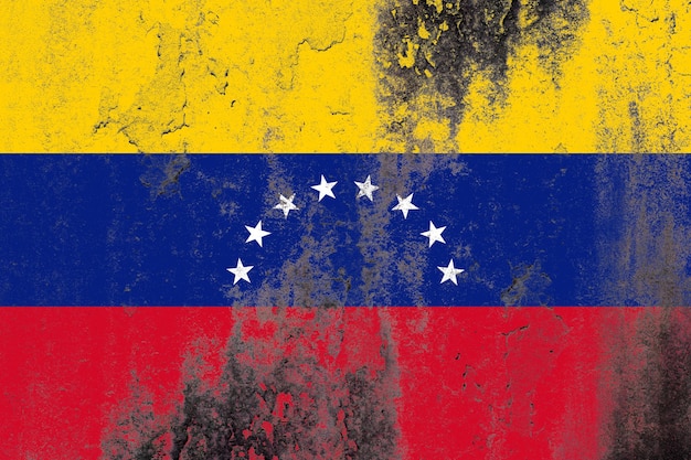 Venezuela flag painted on a grungy old concrete wall surface