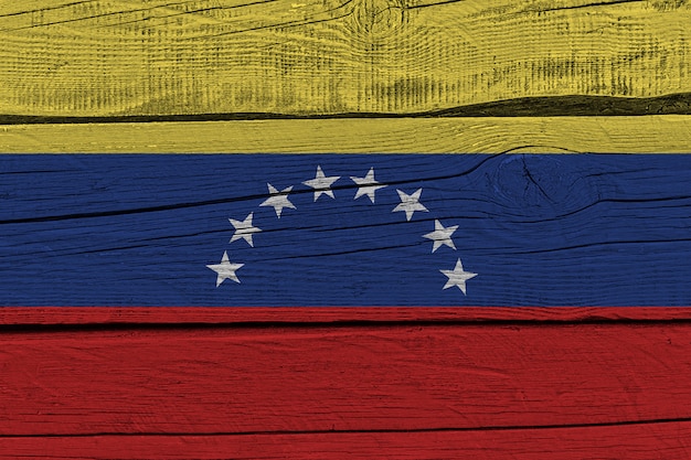 Venezuela flag painted on old wood plank