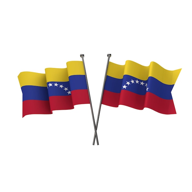 Venezuela flags crossed isolated on a white background 3D Rendering