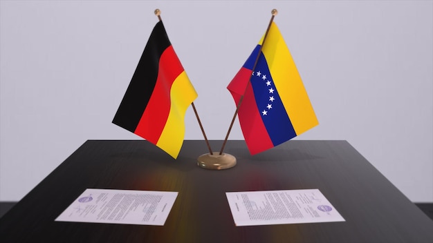 Venezuela and germany flag politics relationship national flags partnership deal 3d illustration