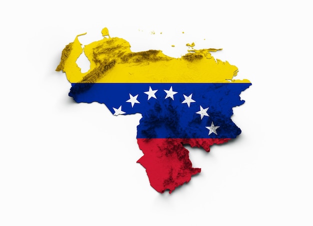 Venezuela Kaart Venezuela Vlag Schaduwrijk reliëf Kleur Hoogtekaart op witte achtergrond 3d illustratie