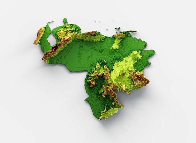 Venezuela Map Shaded relief Color Height map on white Background 3d illustration