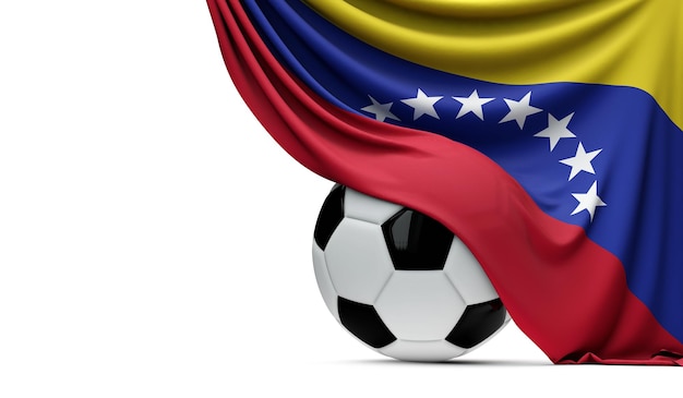 Venezuela national flag draped over a soccer football ball 3D Rendering