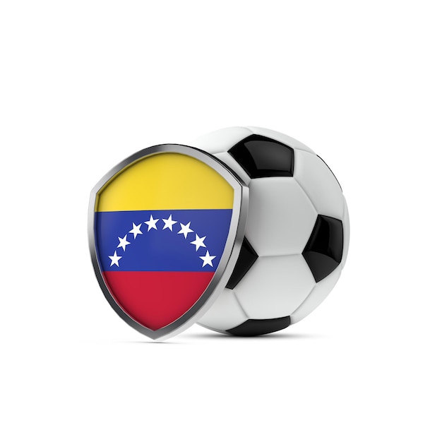 Photo venezuela national flag shield with a soccer ball 3d rendering