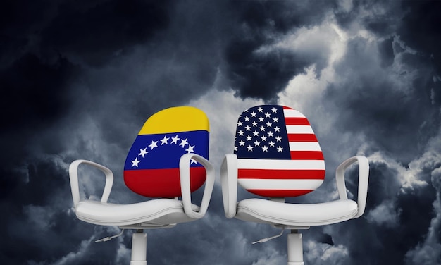 Sedie business venezuela e usa concetto di relazione internazionale 3d rendering