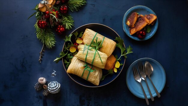 Photo venezuelan christmas food hallacas or colombian tamales