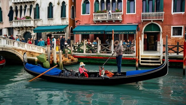 Venice canal with tourist on gondola
