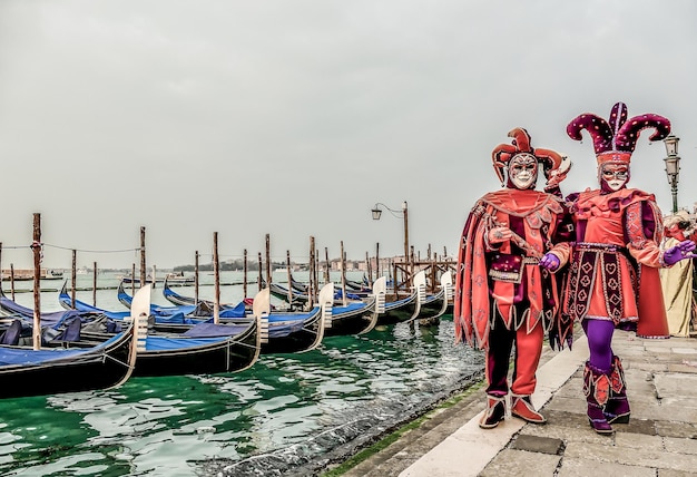 Venice carnival mask during carnival in venice italy