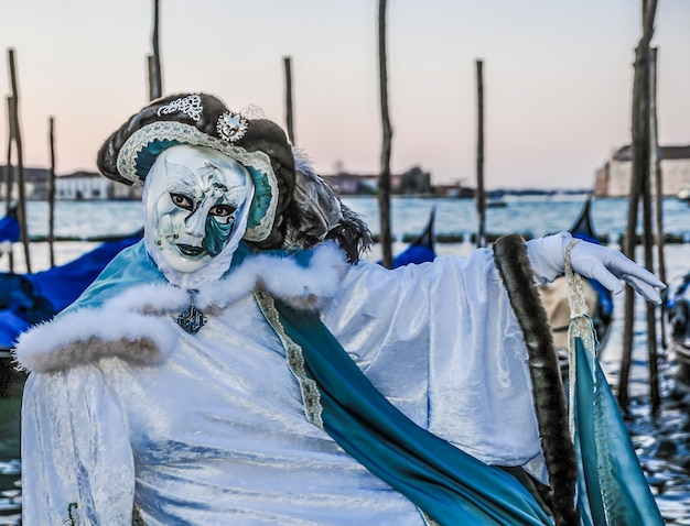 Venice carnival mask during carnival in venice italy