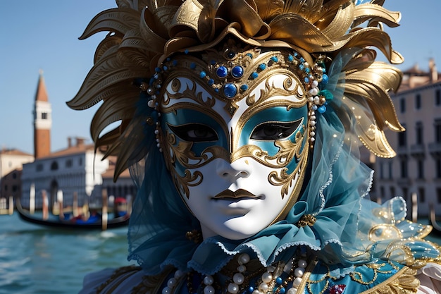 Venice carnival mask during carnival in venice italy