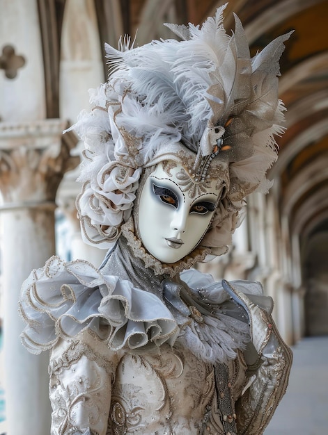 Photo venice carnival participant in a beautiful costume professional photo high quality sharp focus ar 34 style raw v 6 job id 44725b50595348d9914e8ae293b898a3