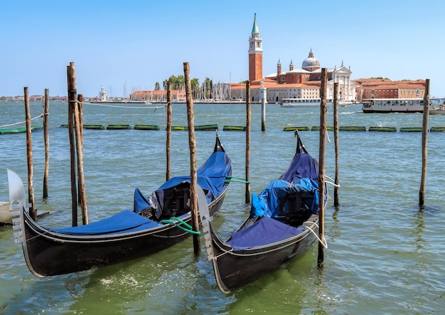 Venice Gondolas moored by Saint Mark square